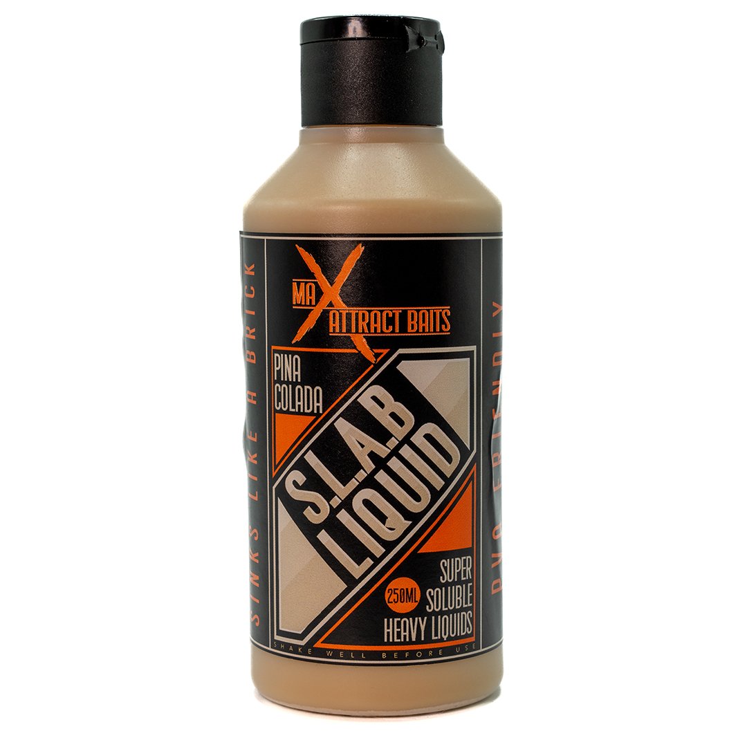 Bottle of max attract baits Pinacolada slab liquid set in white background