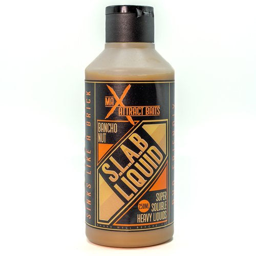 Bottle of max attract baits bancho nut slab liquid set in white background