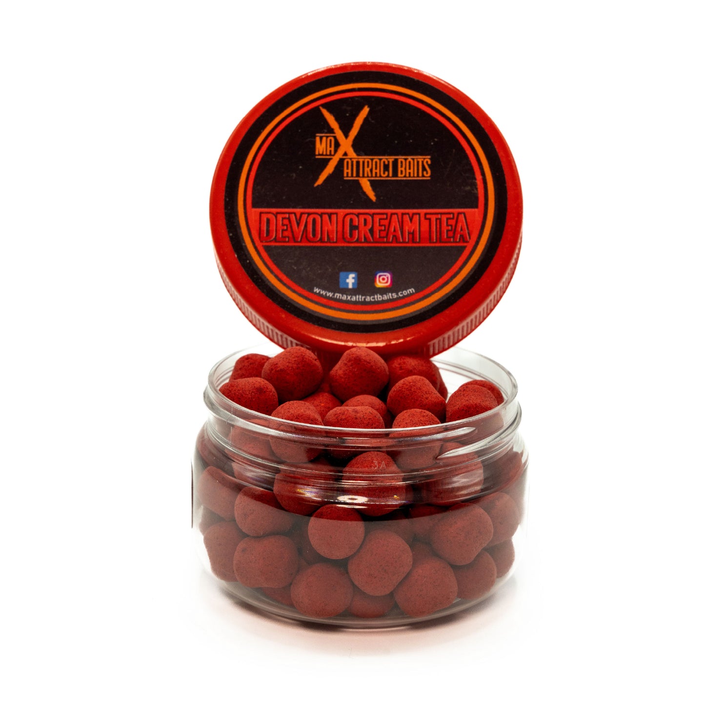 Pot of max attract baits devon cream tea wafters set in white back ground