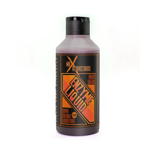 Bottle of max attract baits fruit salad enzyme liquid set in white background