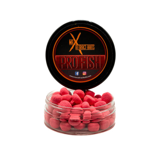 Pot of max attract baits Pro Fish corn toppers set in white back ground