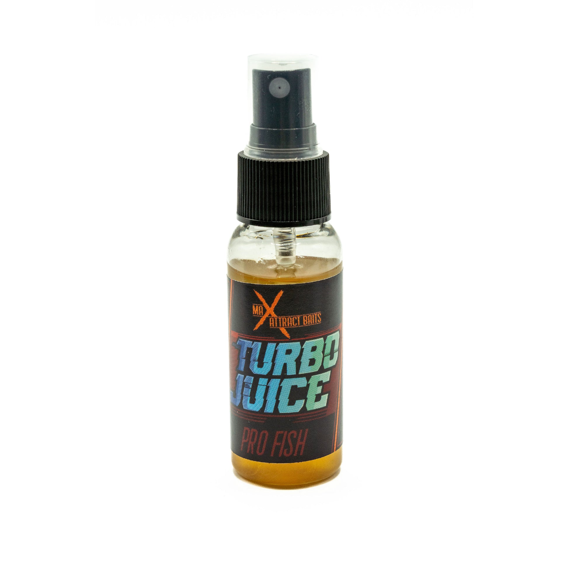 Bottle of max attract baits pro fish turbo juice set in white background