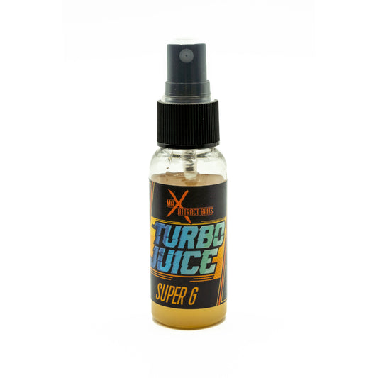 Bottle of max attract baits super g turbo juice set in white background