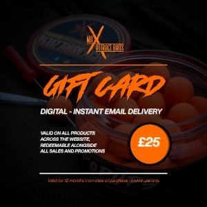 max attract baits gift card - dark background with hook baits and pot - digital carp fishing gift voucher £25